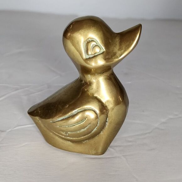LEONARD Vintage Brass Duck BIRD FIGURINE Accessories Midcentury modern Hollywood - Picture 3 of 7